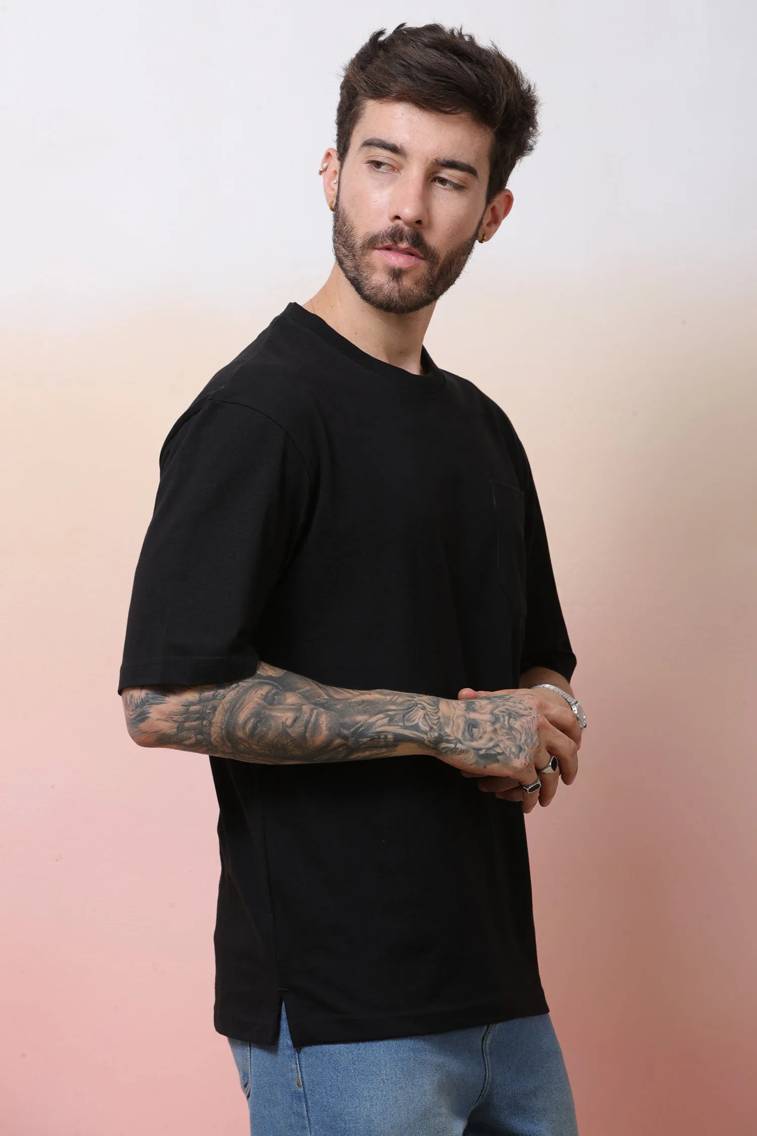 Halfsleeve Black 200 GSM Pure Cotton Plain T-Shirt