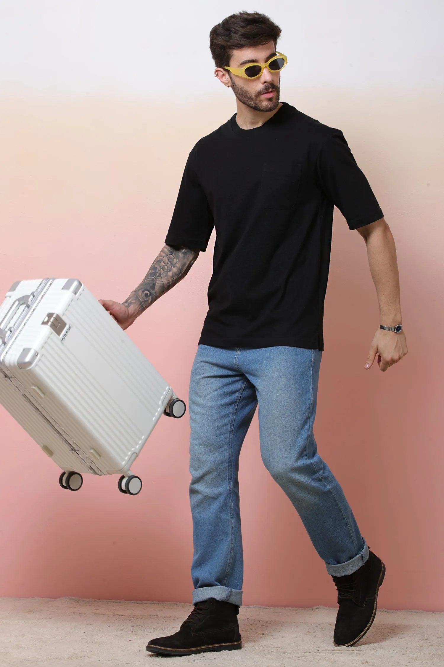Halfsleeve Black 200 GSM Pure Cotton Plain T-Shirt