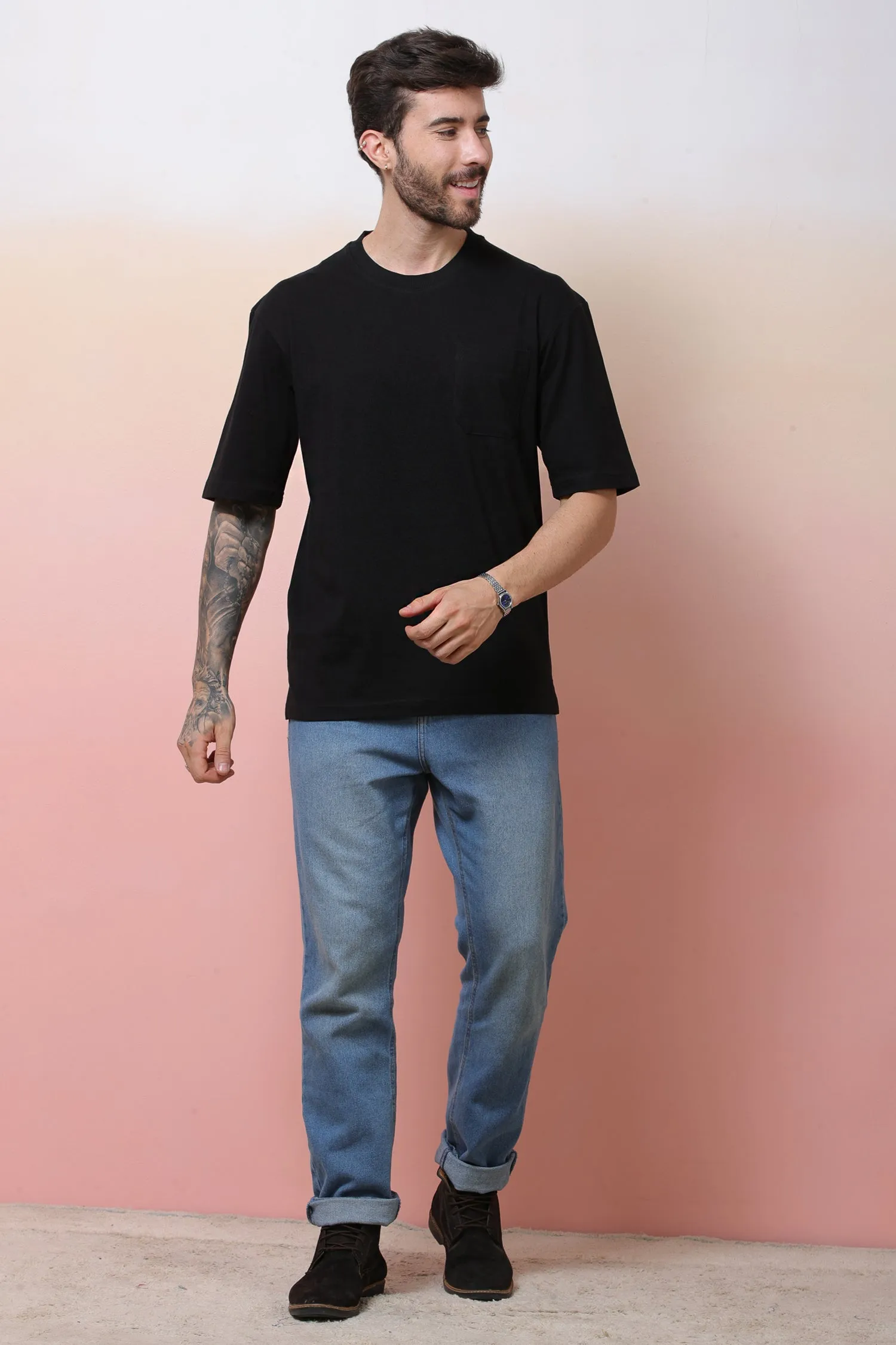 Halfsleeve Black 200 GSM Pure Cotton Plain T-Shirt