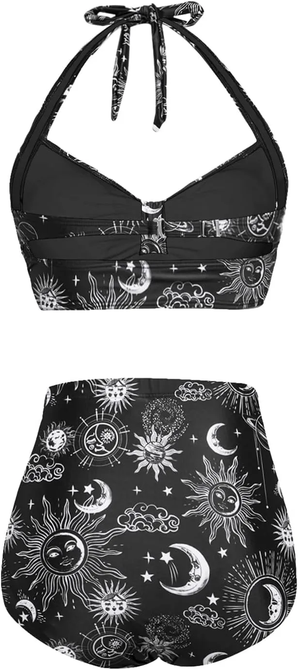 Holipick Women High Waisted Bikini Set Two Piece Swimsuit Tummy Control Bathing Suit Vintage Halter Swimwear