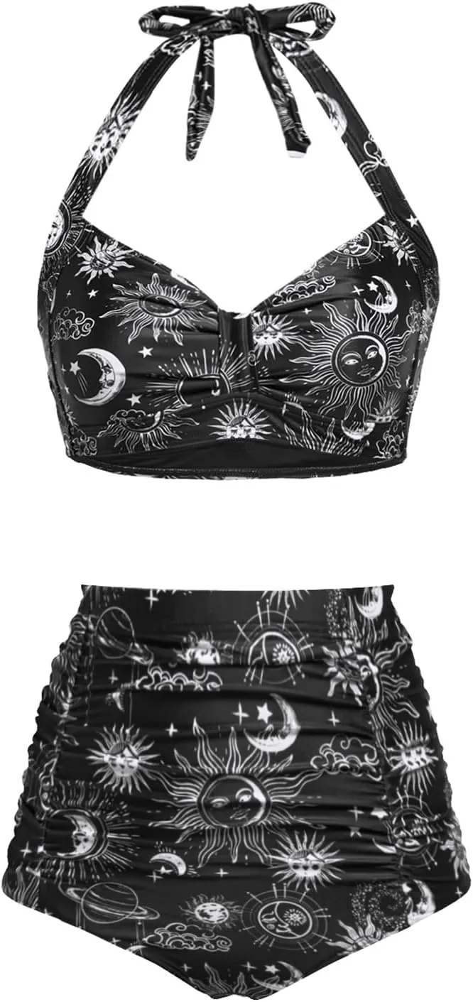 Holipick Women High Waisted Bikini Set Two Piece Swimsuit Tummy Control Bathing Suit Vintage Halter Swimwear