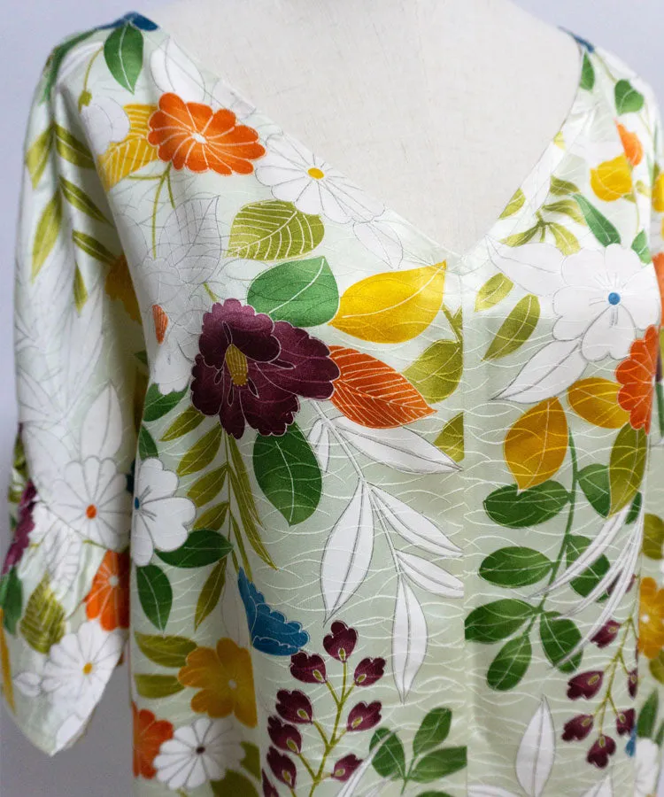 Japanese Antique Kimono Dress / Floral Dress / Japanese Style Party Dress / Kimono Remake Dress / Elegant One Of A Kind Dress