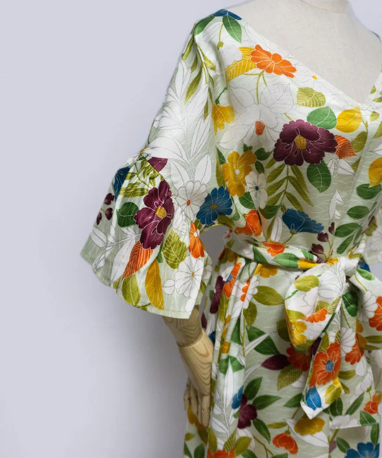 Japanese Antique Kimono Dress / Floral Dress / Japanese Style Party Dress / Kimono Remake Dress / Elegant One Of A Kind Dress