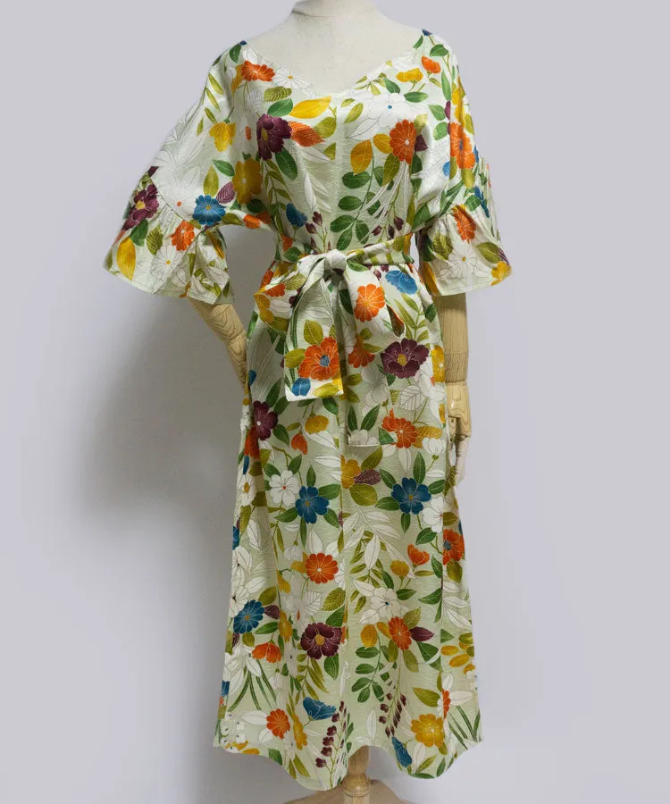Japanese Antique Kimono Dress / Floral Dress / Japanese Style Party Dress / Kimono Remake Dress / Elegant One Of A Kind Dress