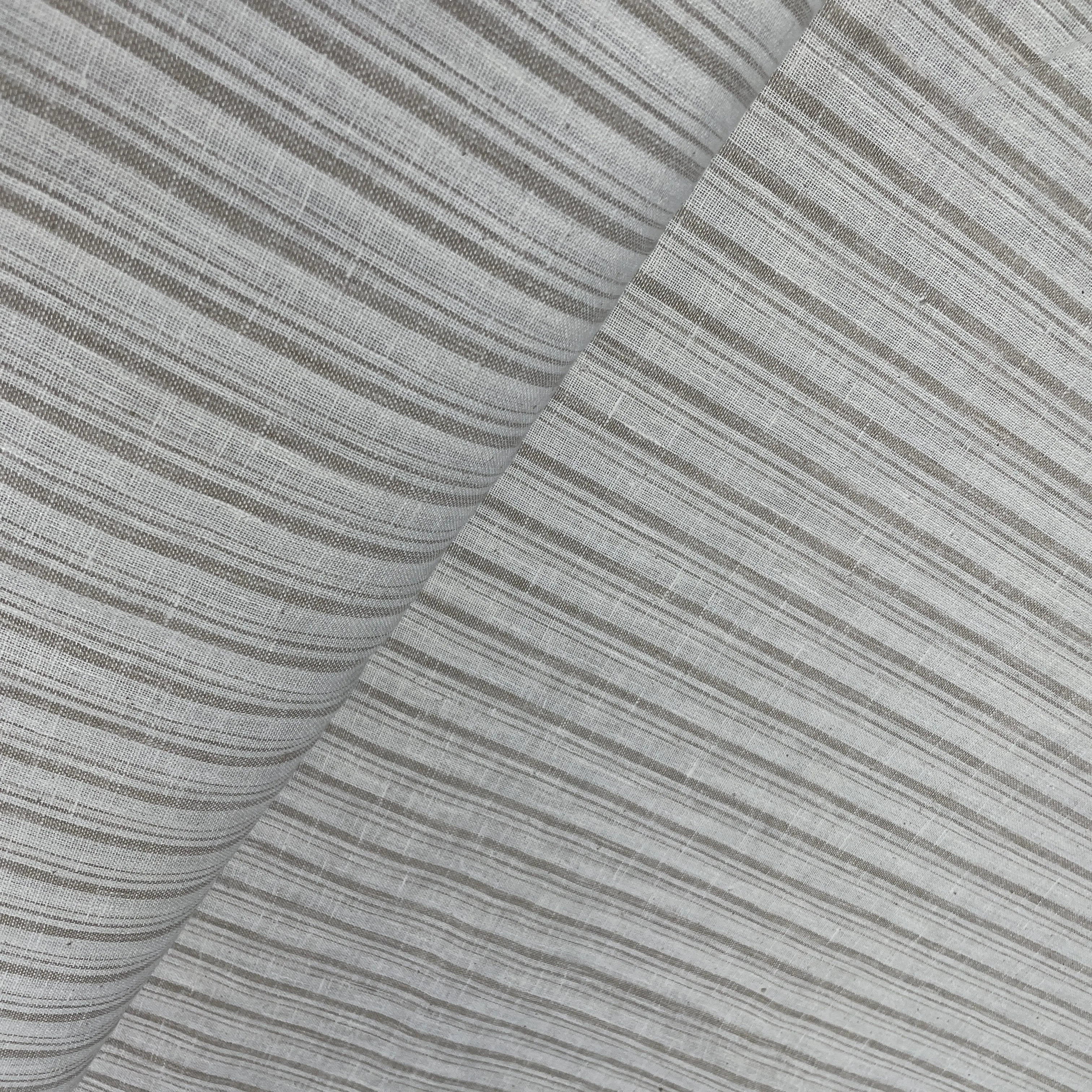 Khaki & Off White Stripes Print Cotton Linen Fabric 18446