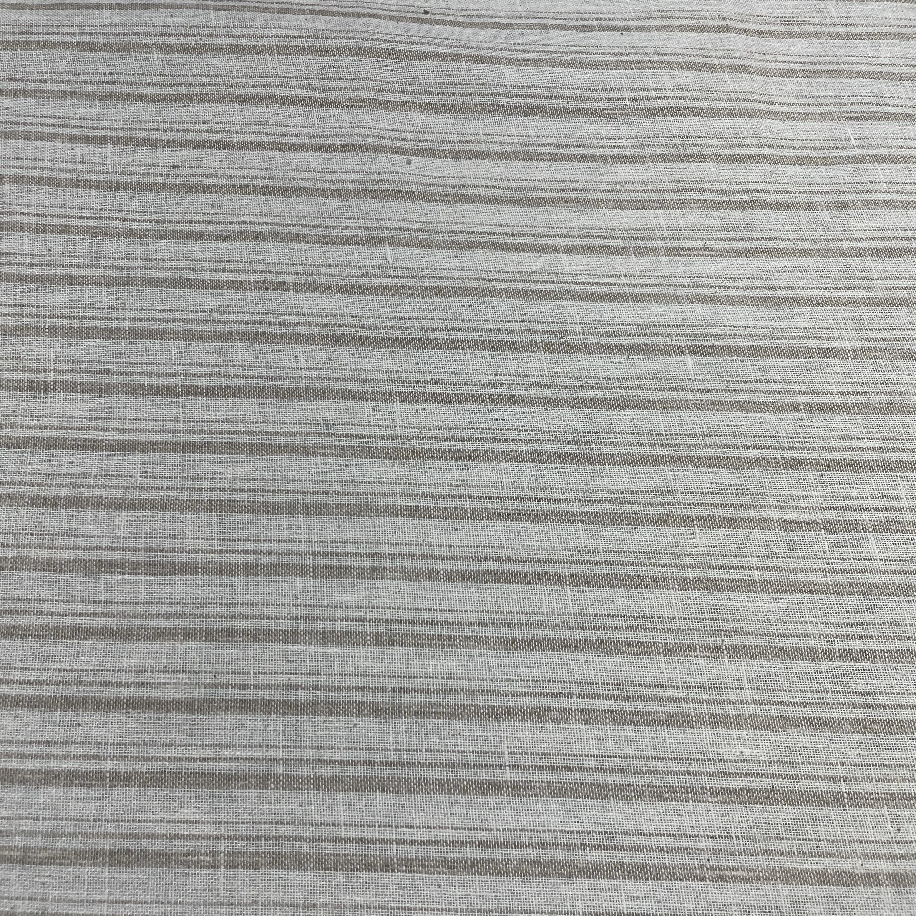 Khaki & Off White Stripes Print Cotton Linen Fabric 18446