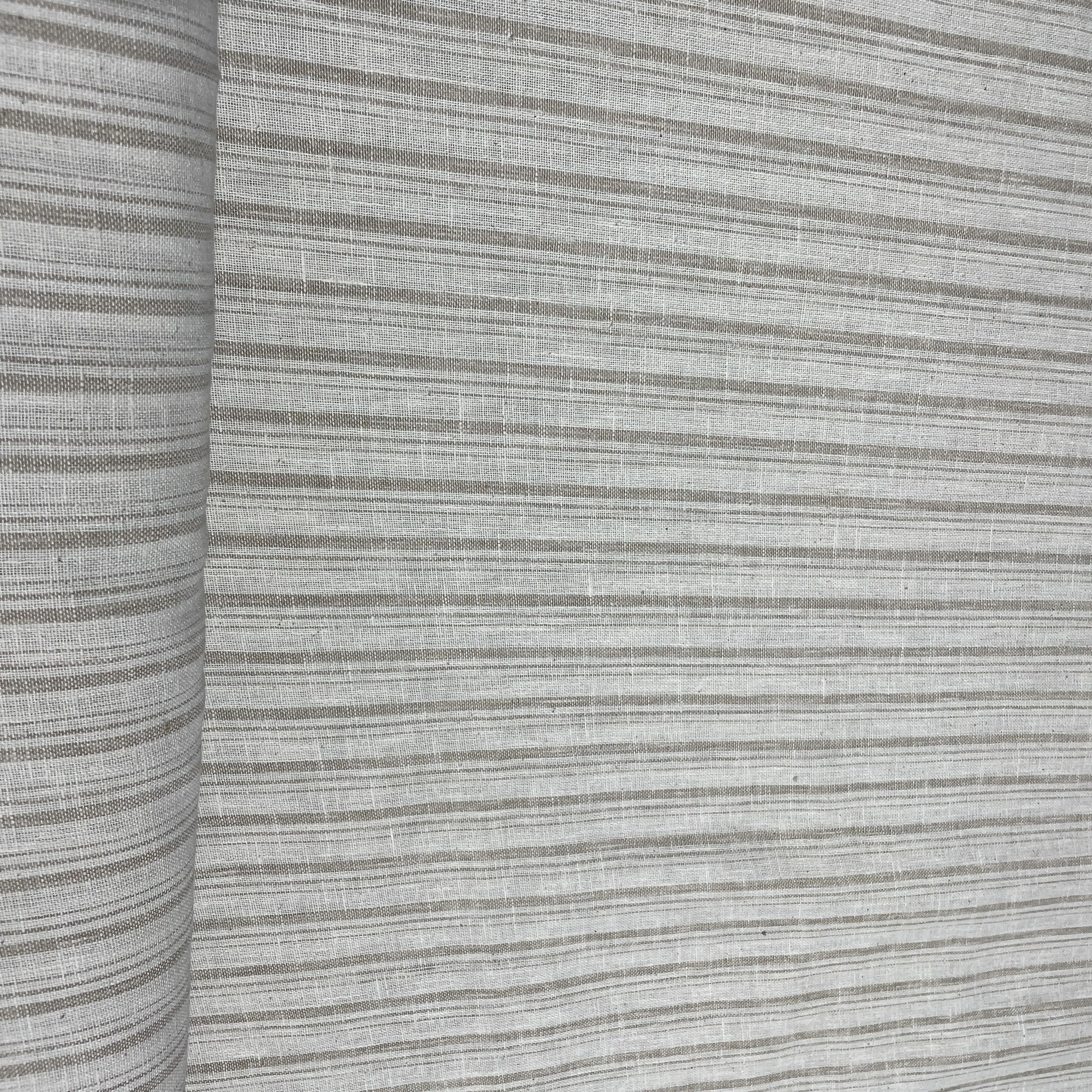 Khaki & Off White Stripes Print Cotton Linen Fabric 18446