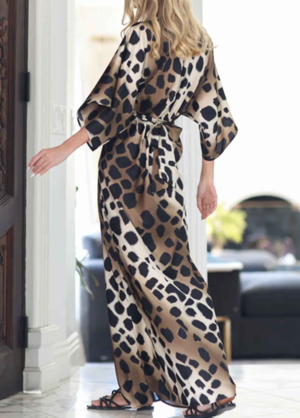 Kimono Sleeve Tie Back Waisted Midi Dress