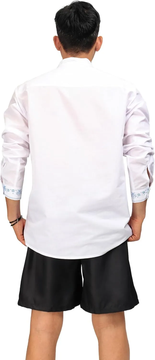 KUOIN African Shirts for Men Dashiki Print Henley Shirt Slim Fit White Half Zip Casual Tunic Beach T-Shirt