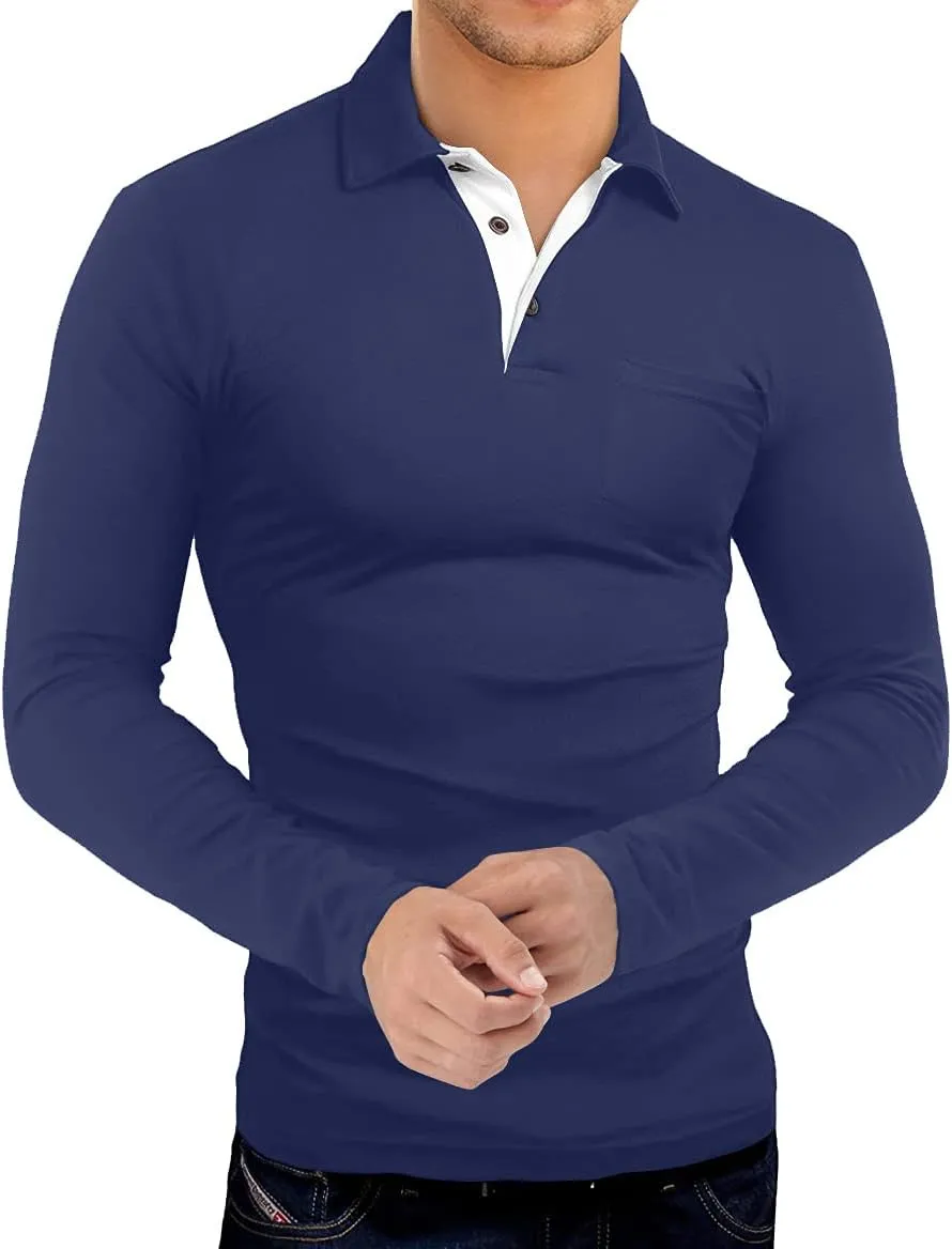 KUYIGO Men's Short&Long Sleeve Polo Shirts Casual Slim Fit Solid Soft Button Cotton Pocket Collared Shirt
