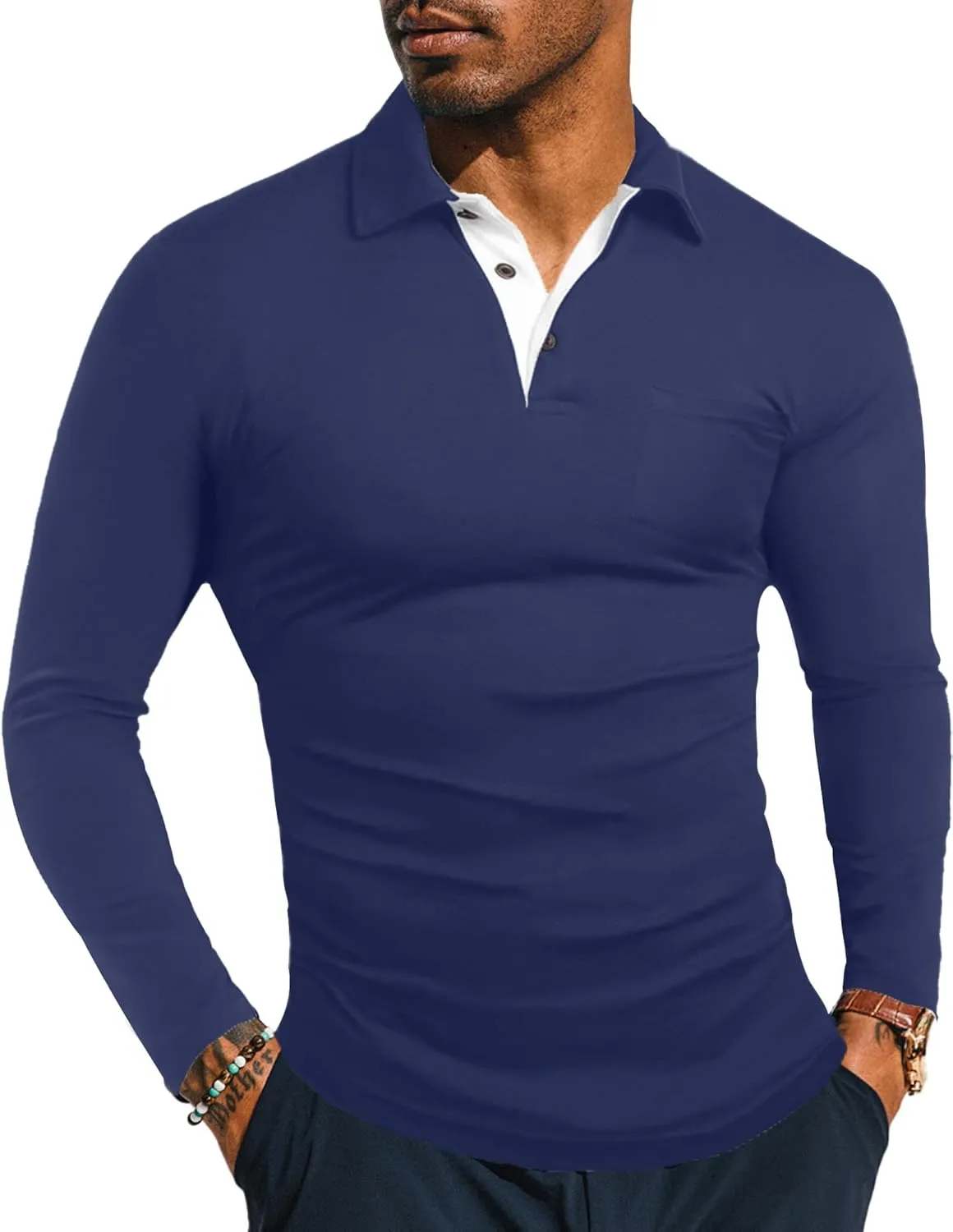 KUYIGO Men's Short&Long Sleeve Polo Shirts Casual Slim Fit Solid Soft Button Cotton Pocket Collared Shirt
