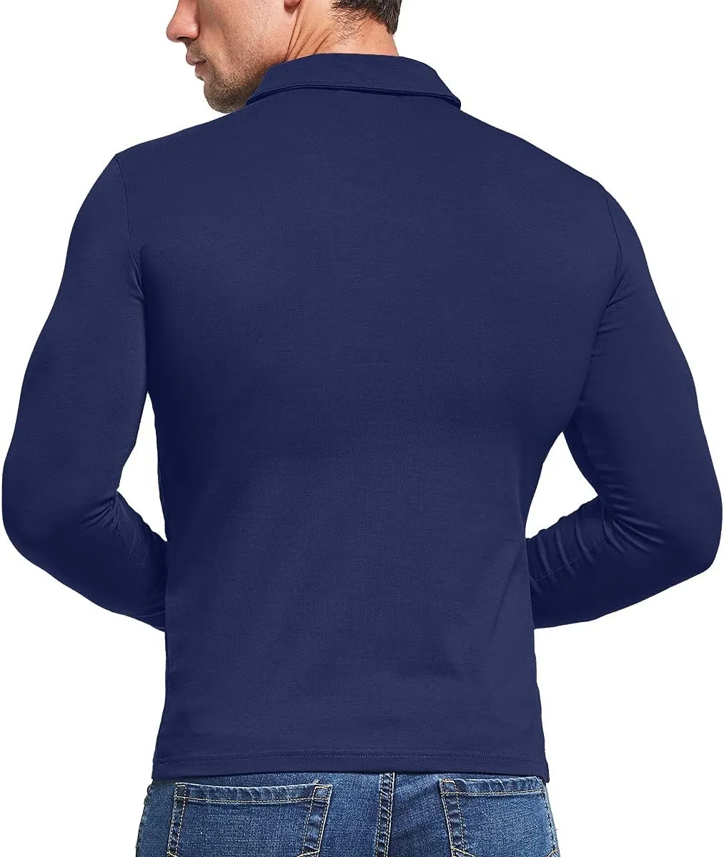KUYIGO Men's Short&Long Sleeve Polo Shirts Casual Slim Fit Solid Soft Button Cotton Pocket Collared Shirt