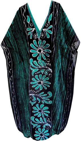 LA LEELA Cotton Batik Printed Women's Kaftan Kimono Summer Beachwear Cover up Dress Green_U912
