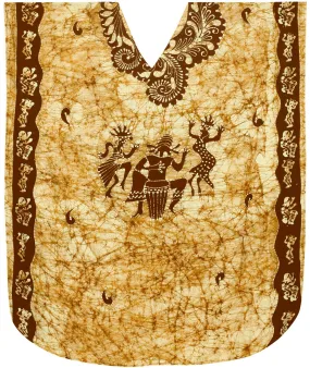 LA LEELA Cotton Batik Printed Women's Kaftan Kimono Summer Beachwear Cover up Dress OSFM 14-18W [L- 2X] Brown_Y597