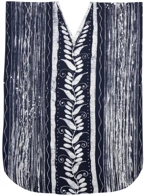 LA LEELA Cotton Batik Printed Women's Kaftan Kimono Summer Beachwear Cover up Dress OSFM 14-18W [L- 2X] Navy Blue_B41