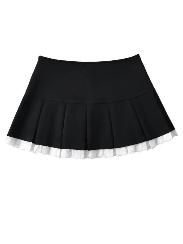 Lace trim soft mini skirt