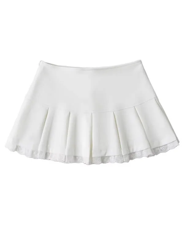 Lace trim soft mini skirt