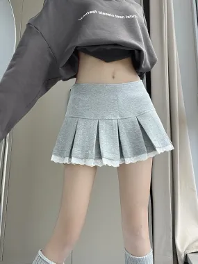Lace trim soft mini skirt