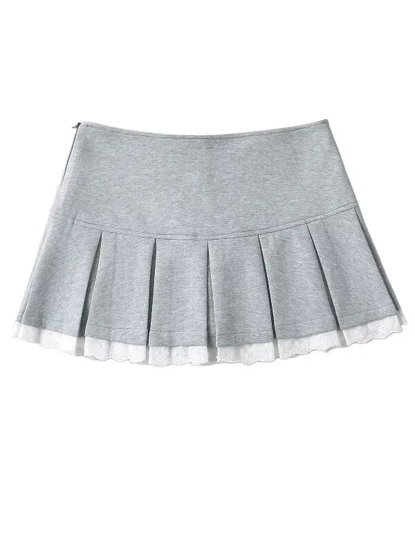 Lace trim soft mini skirt