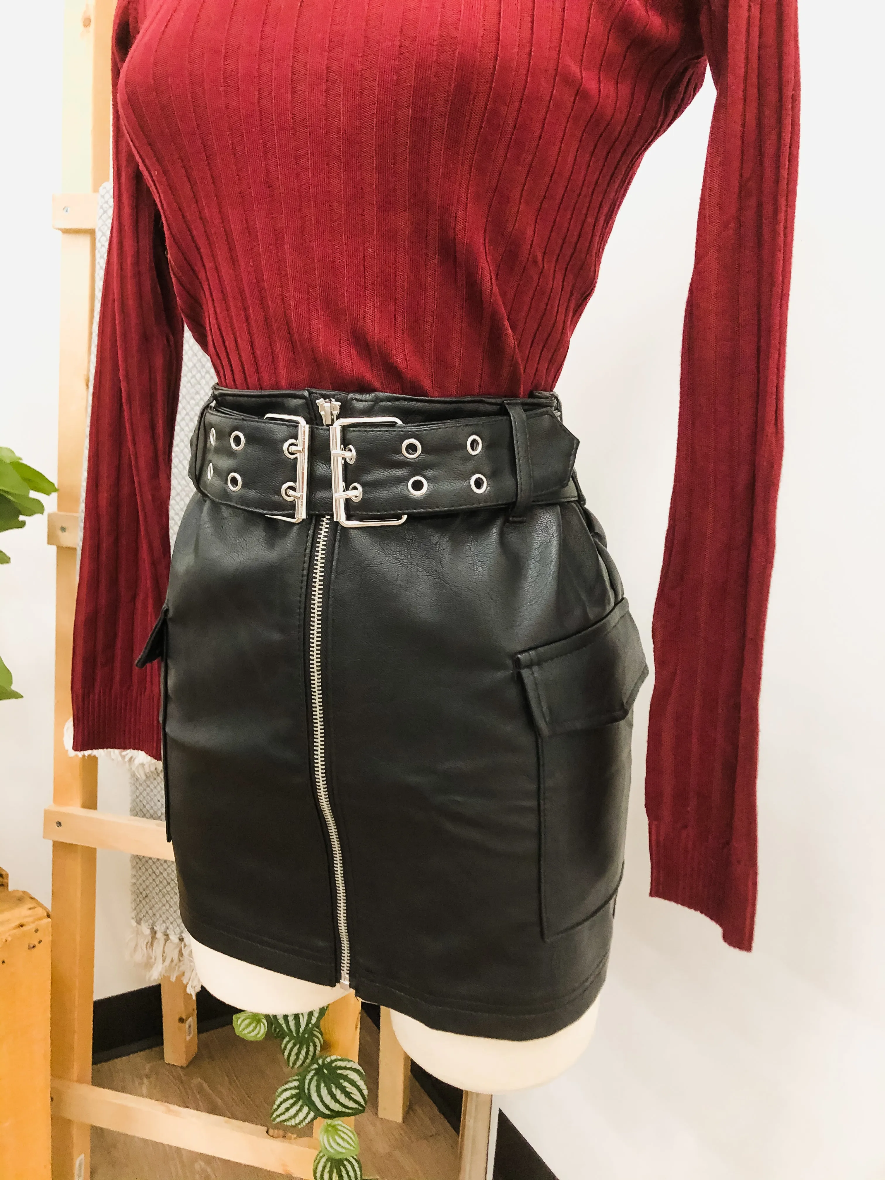 Leather Buckle Skirt