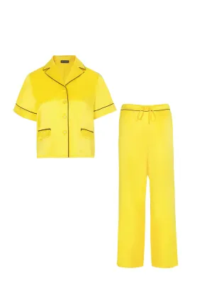 Lemon Yellow Short Sleeved Silk Pyjama Set
