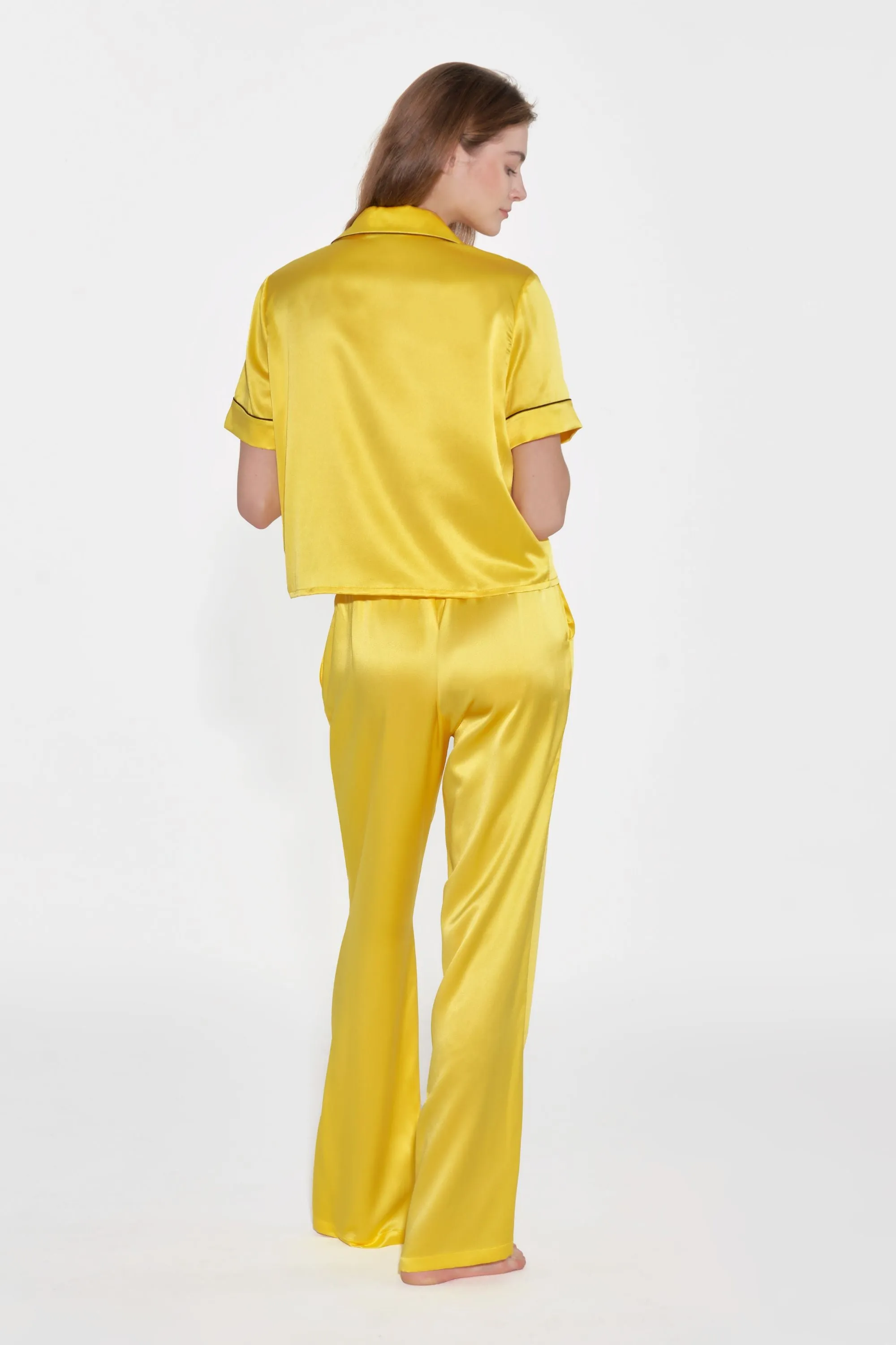 Lemon Yellow Short Sleeved Silk Pyjama Set