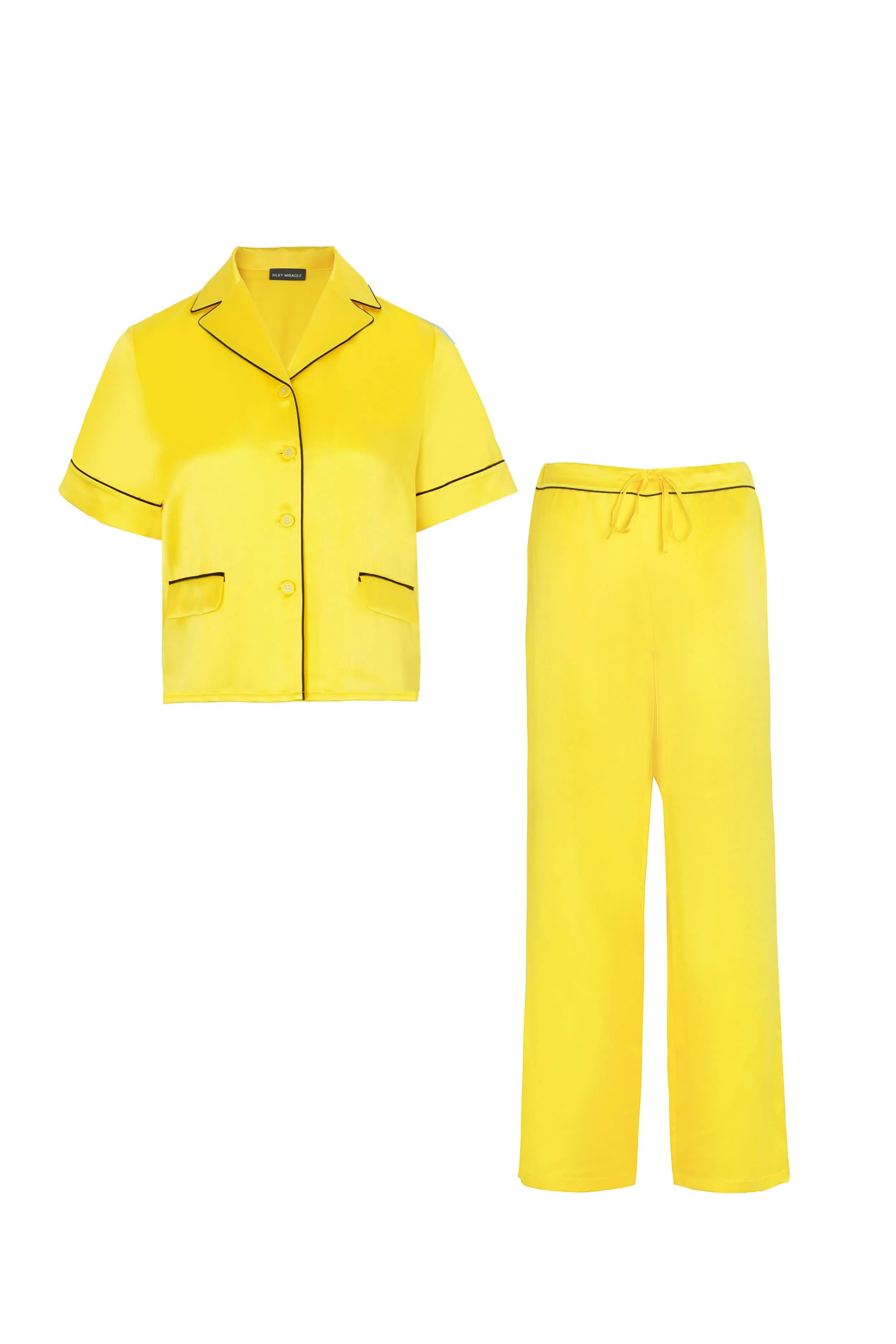 Lemon Yellow Short Sleeved Silk Pyjama Set