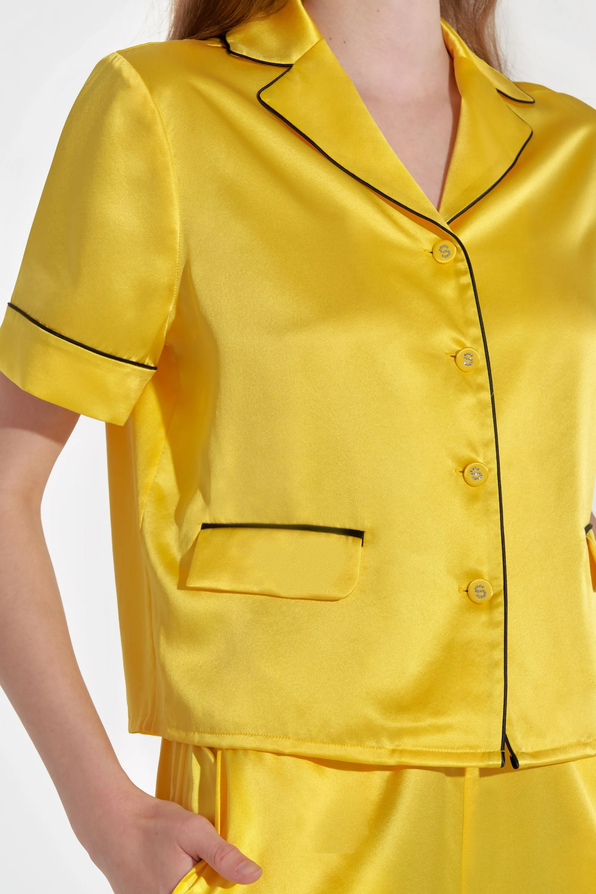 Lemon Yellow Short Sleeved Silk Pyjama Set