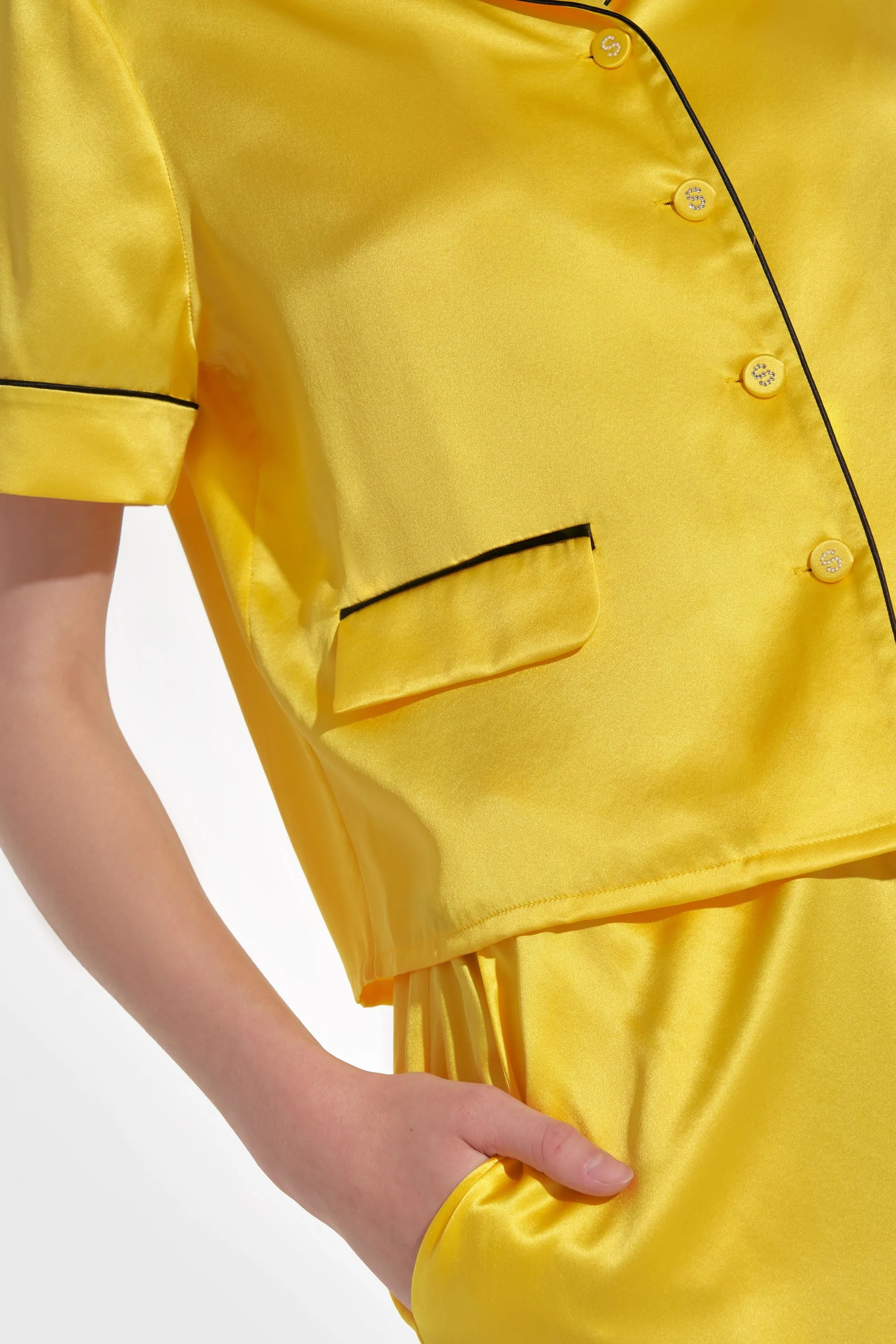 Lemon Yellow Short Sleeved Silk Pyjama Set