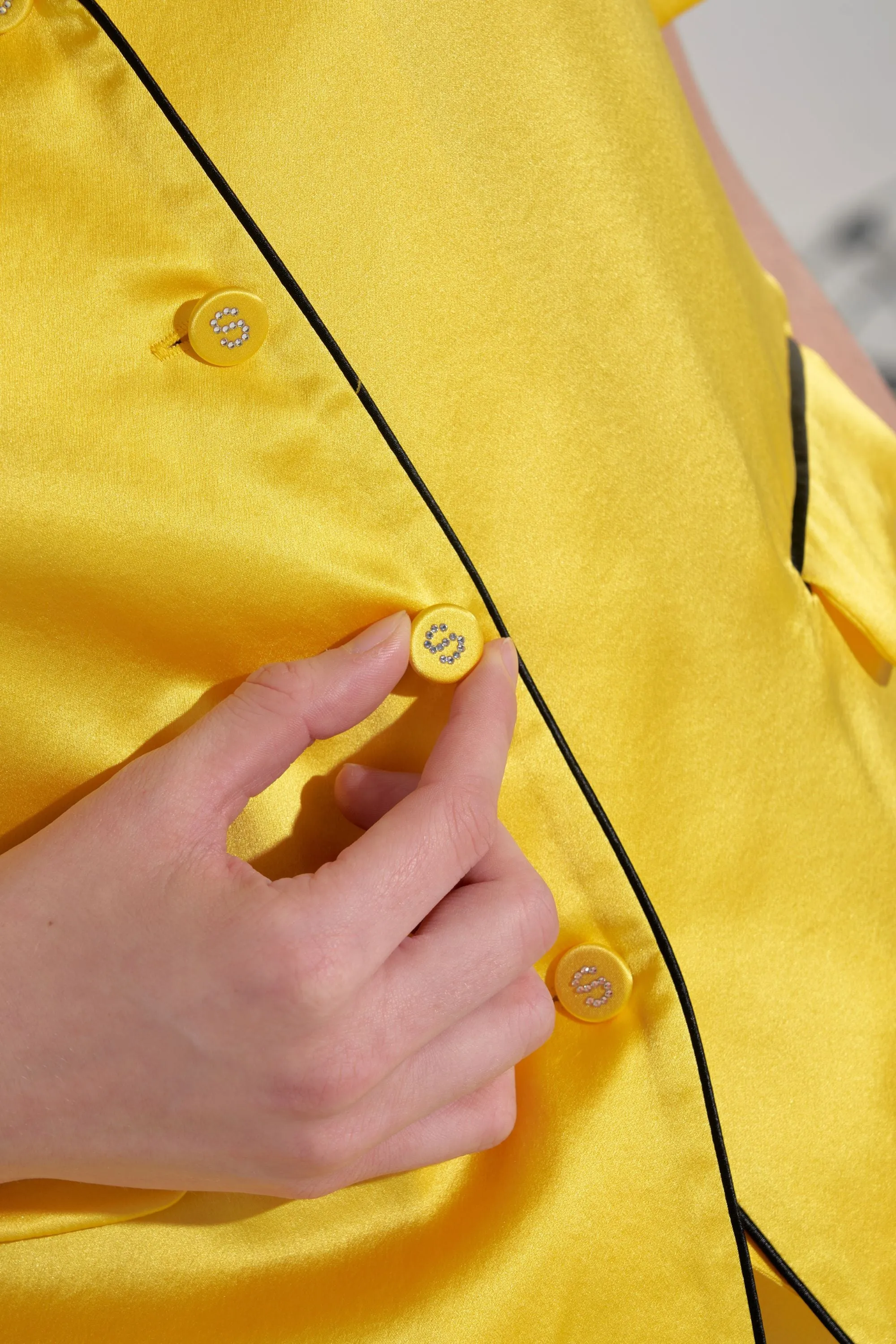 Lemon Yellow Short Sleeved Silk Pyjama Set