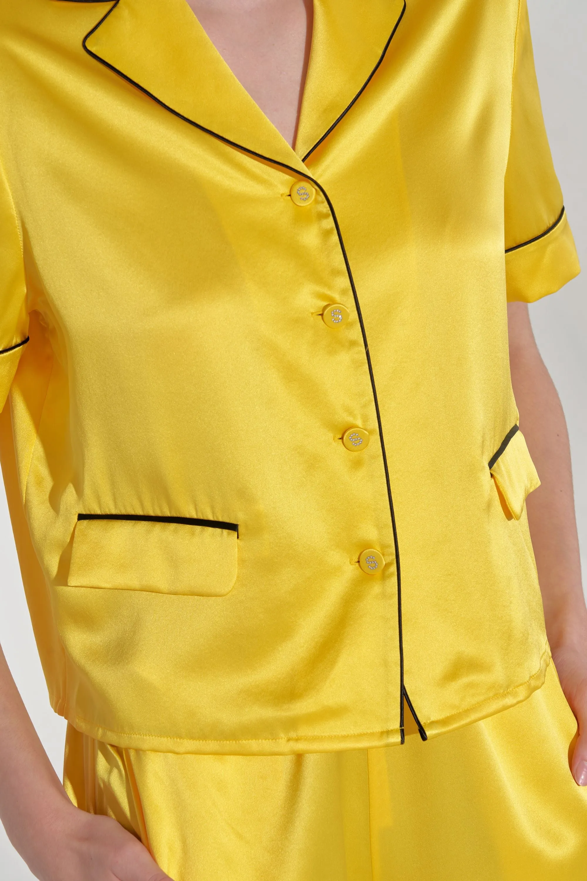 Lemon Yellow Short Sleeved Silk Pyjama Set