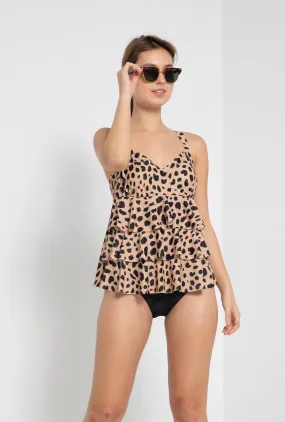 Leopard Flowy Tiered Skirted Swimsuit