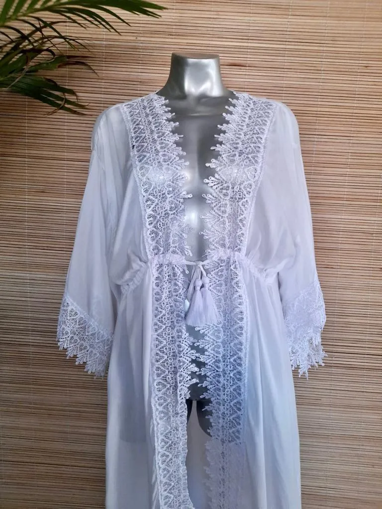 LONG KAFTAN LACE White and Black