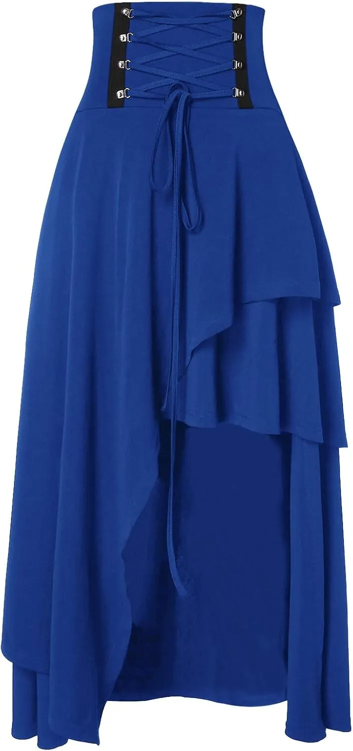 Long Skirts for Women High Waist Renaissance Skirt Casual Asymmetry Ruffle Pleated Fall Maxi Skirts Party Dress