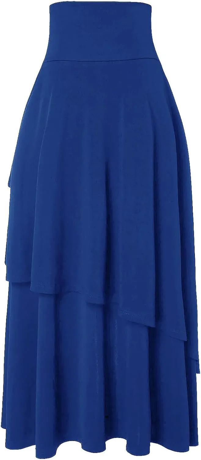 Long Skirts for Women High Waist Renaissance Skirt Casual Asymmetry Ruffle Pleated Fall Maxi Skirts Party Dress