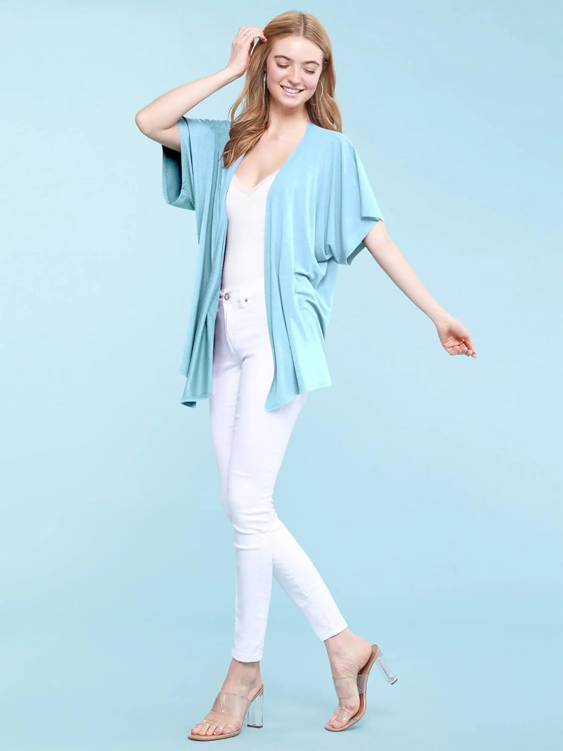 Made By Johnny Women's Kimono Style Short Sleeve Dolman Cardigan - Lightweight Open Front Summer Cover-Up