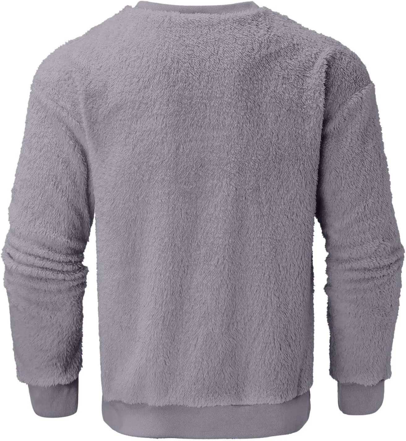 Men Fuzzy Plush Casual Sweatshirt Fleece Sherpa Crewneck Long Sleeve Pullover Winter Solid Color Loose Warm Soft Sweater Tops