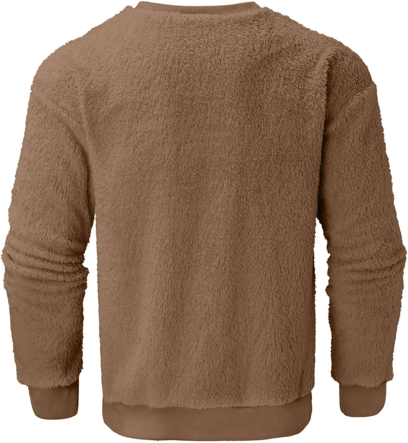 Men Fuzzy Plush Casual Sweatshirt Fleece Sherpa Crewneck Long Sleeve Pullover Winter Solid Color Loose Warm Soft Sweater Tops