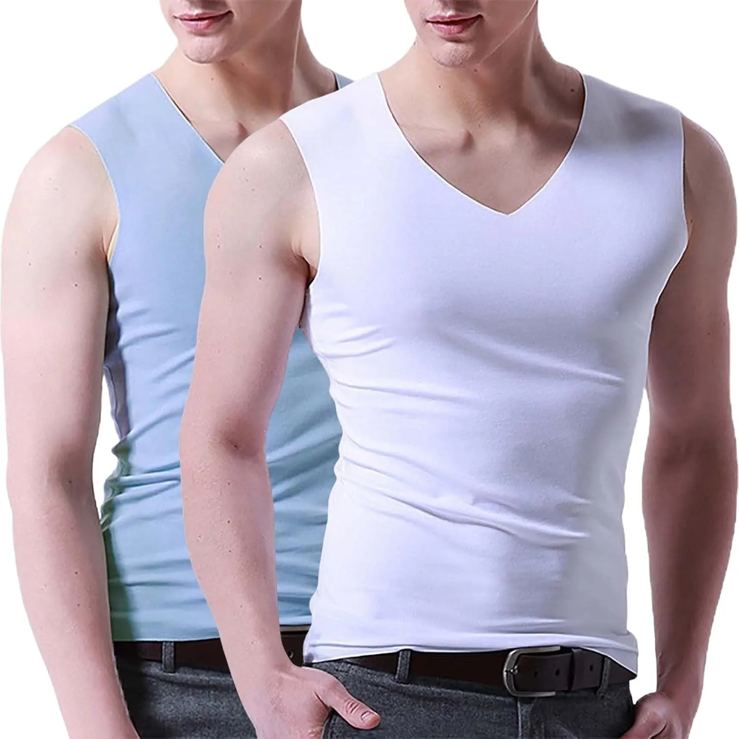Men's 2 Pack Muscle Cut Off Gym Workout Stringer Tank Tops Quick Dry Soft Muscle Bodybuilding Fitness Cotton T-Shirt