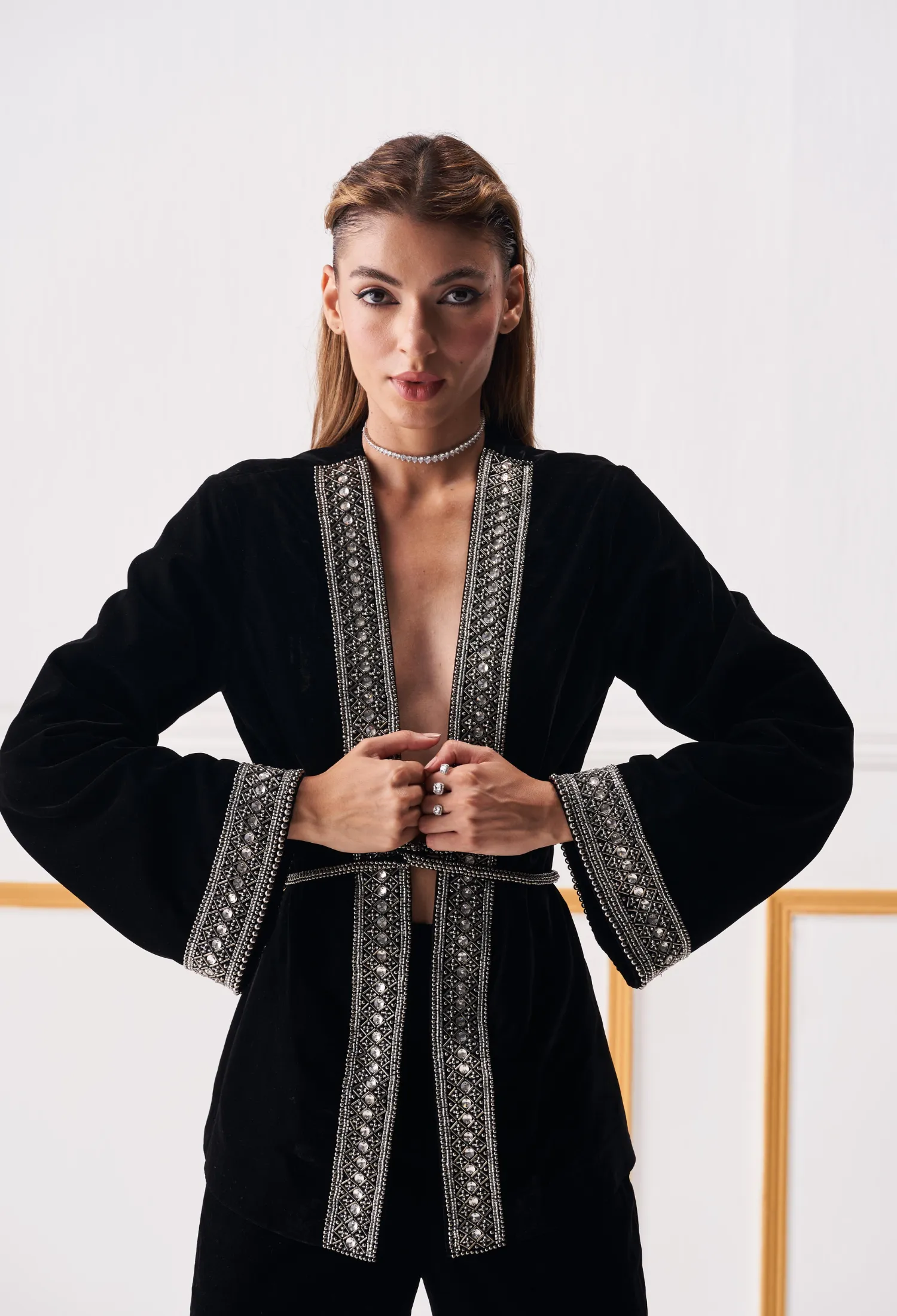 METALLIC KIMONO STYLE VELVET SET