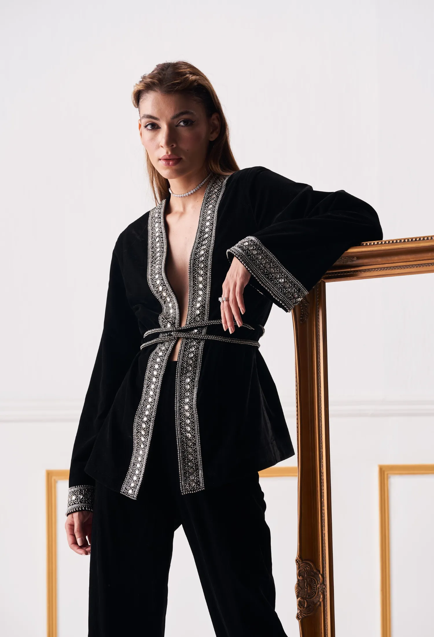 METALLIC KIMONO STYLE VELVET SET