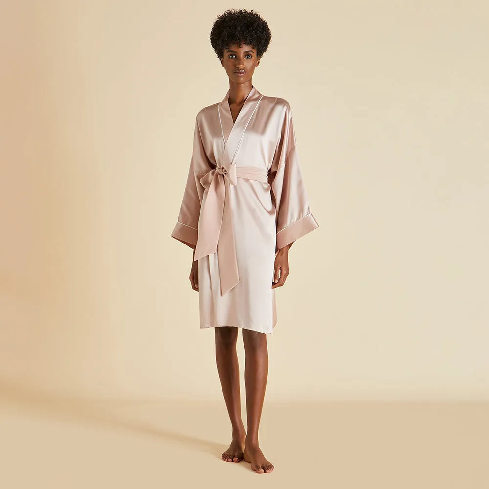 Mimi Oyster Ivory Robe in Silk Satin