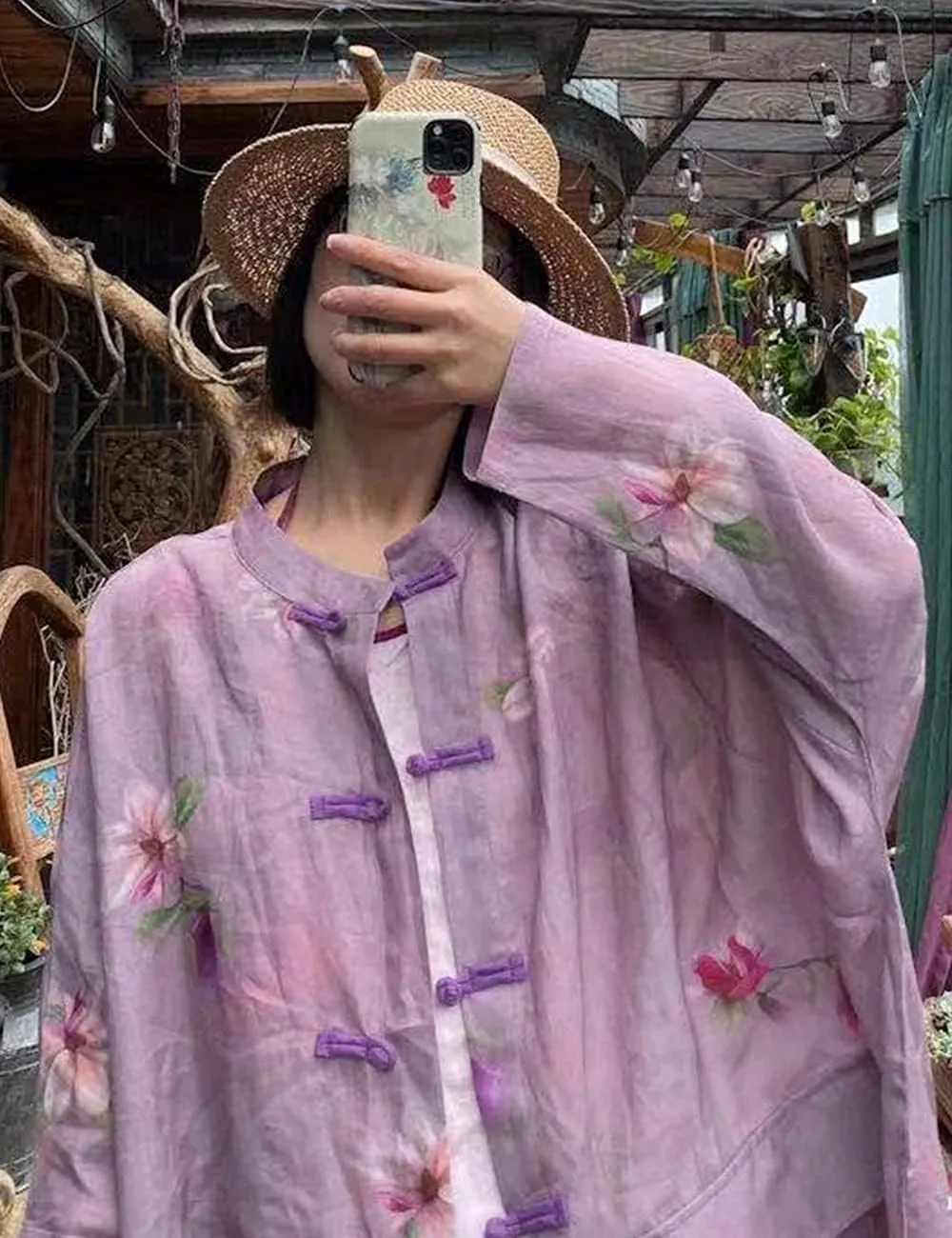 NFYM Women's Long Jacket Thin Kimono Vintage Chinese Frog Button Cape Trench Pockets Linen Blouse Loose Long Shirt Dresses