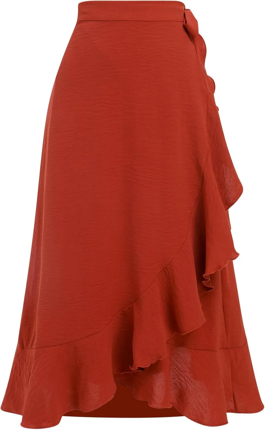 ODIZLI Women's Wrap Skirt High Waist Irregular High-Low Hemline Tie Waist Ruffle A-line Midi Skirt