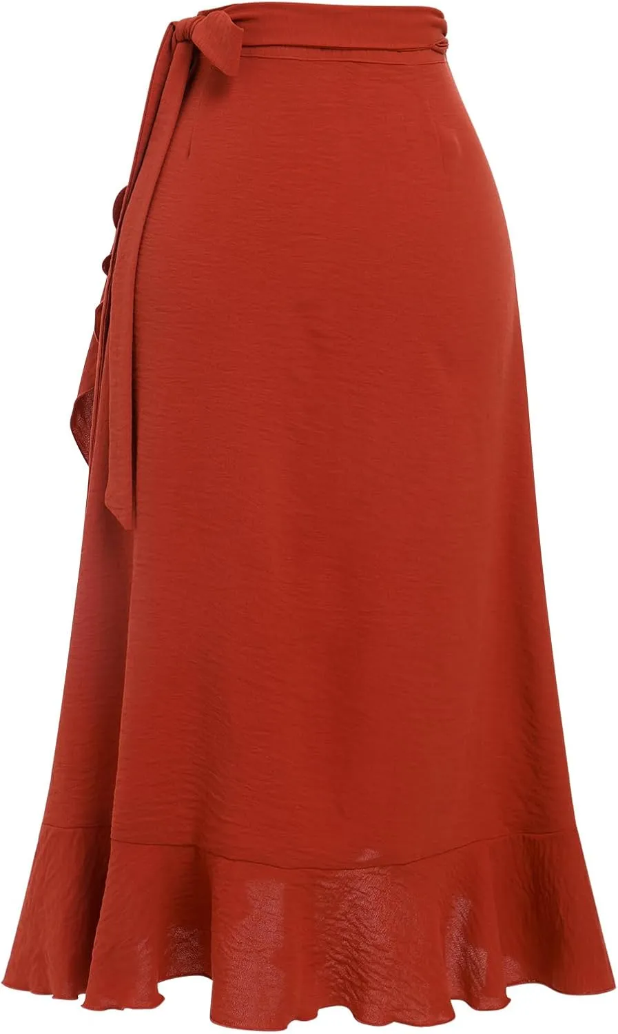 ODIZLI Women's Wrap Skirt High Waist Irregular High-Low Hemline Tie Waist Ruffle A-line Midi Skirt