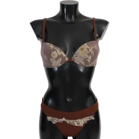 PINK MEMORIES Elegant Brown Lace Two-Piece Swimsuit