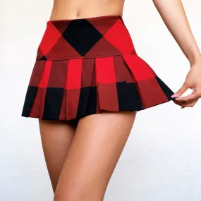 Pleated Buffalo Check Mini Skirt