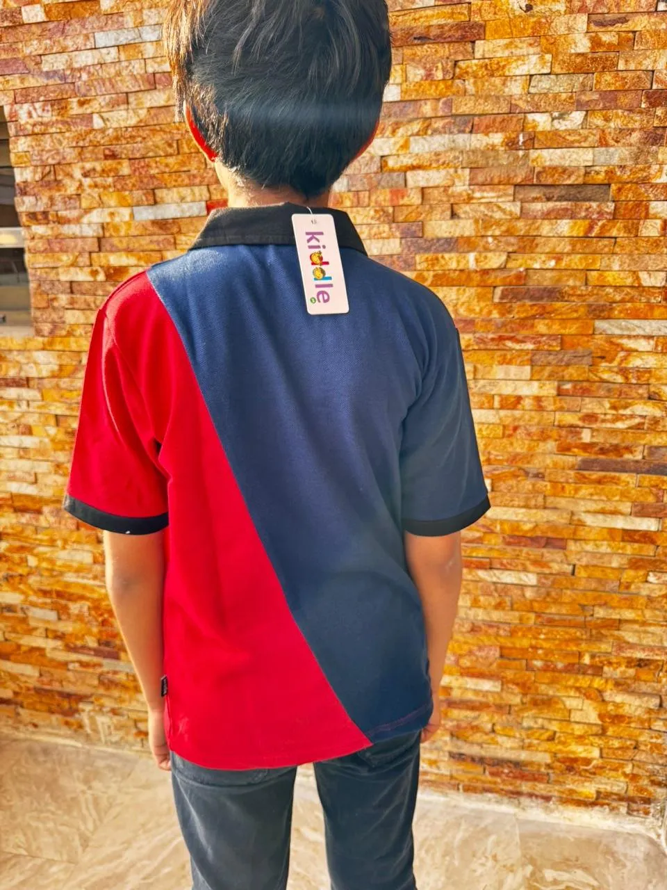 Polo Shirt Red & Navy Blue With Black Collar
