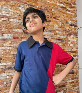 Polo Shirt Red & Navy Blue With Black Collar