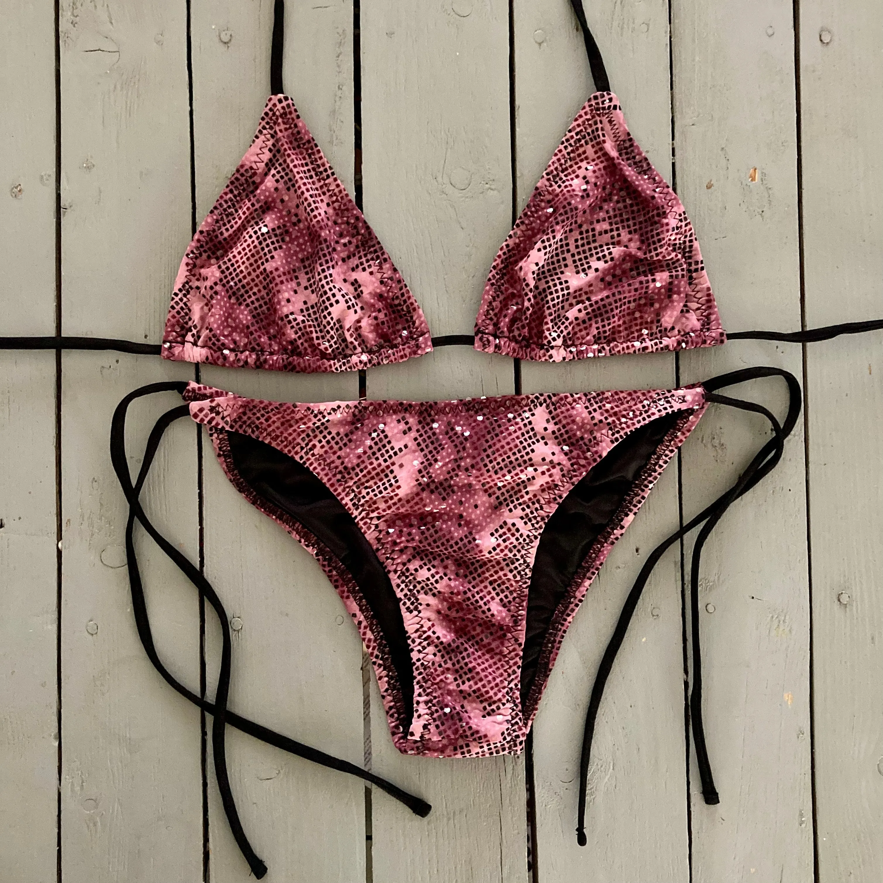 Purple Snakeskin Sparkle Spaghetti Bikini Bottom